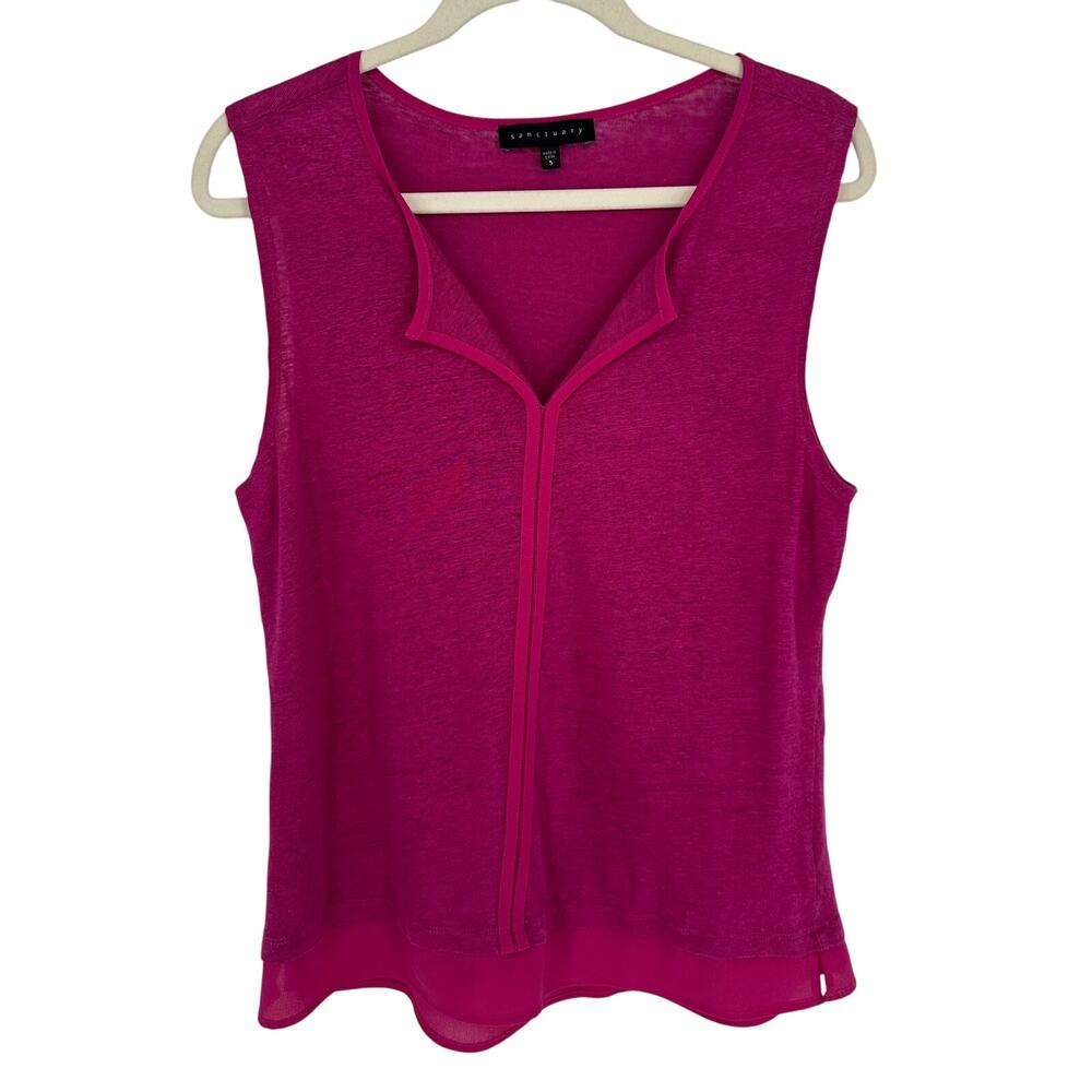 Anthropologie Sanctuary Pink Sleeveless Linen Blouse V-Neck Workwear Top S Small